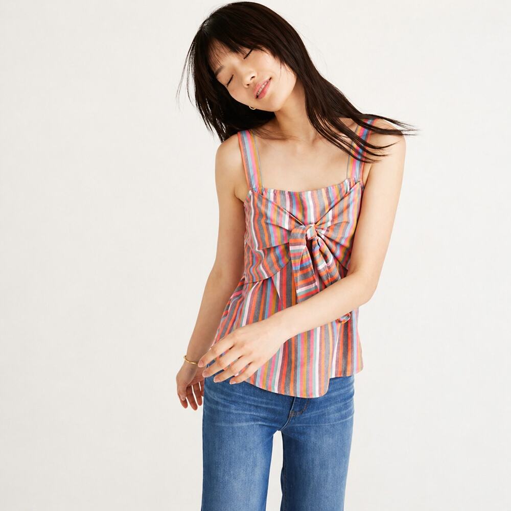 Madewell Tie-Front Cami Top in Rainbow Stripe size 10